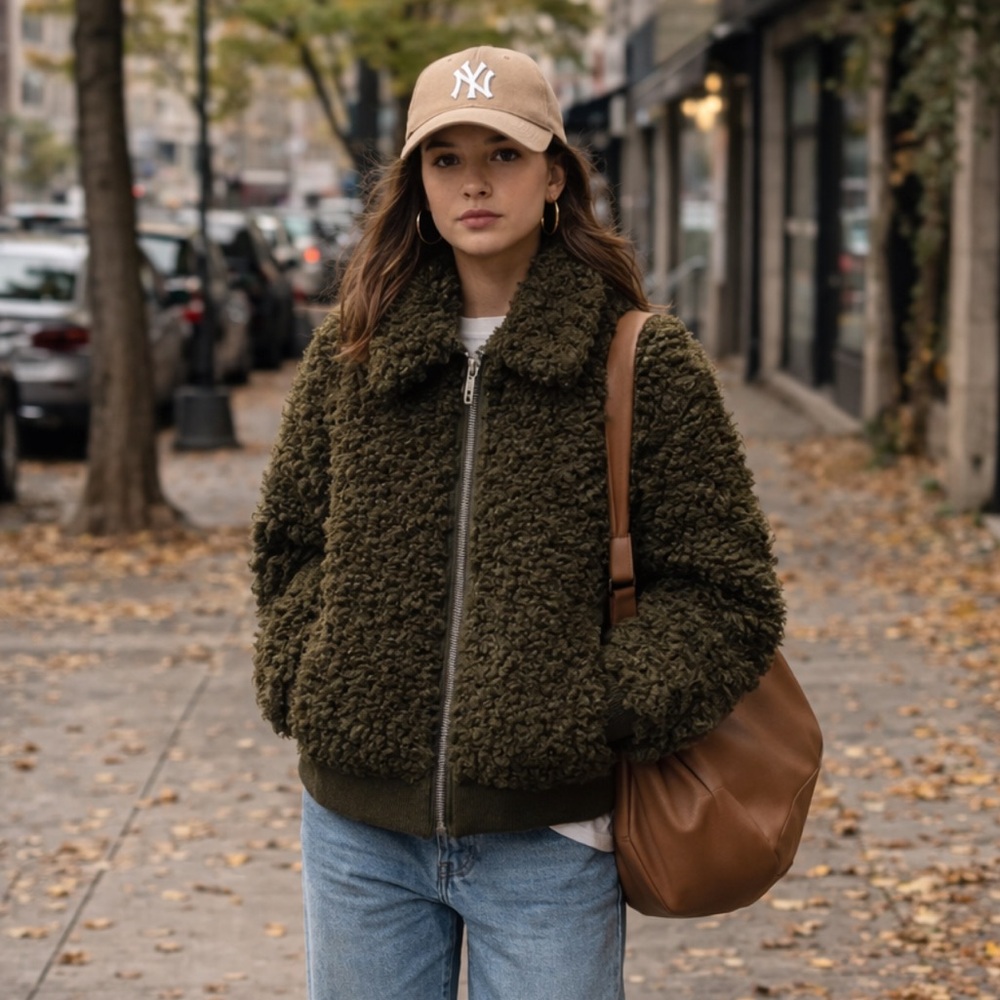 🄷&🄼 Soft teddy fuzzy jacket with a collar Size 4